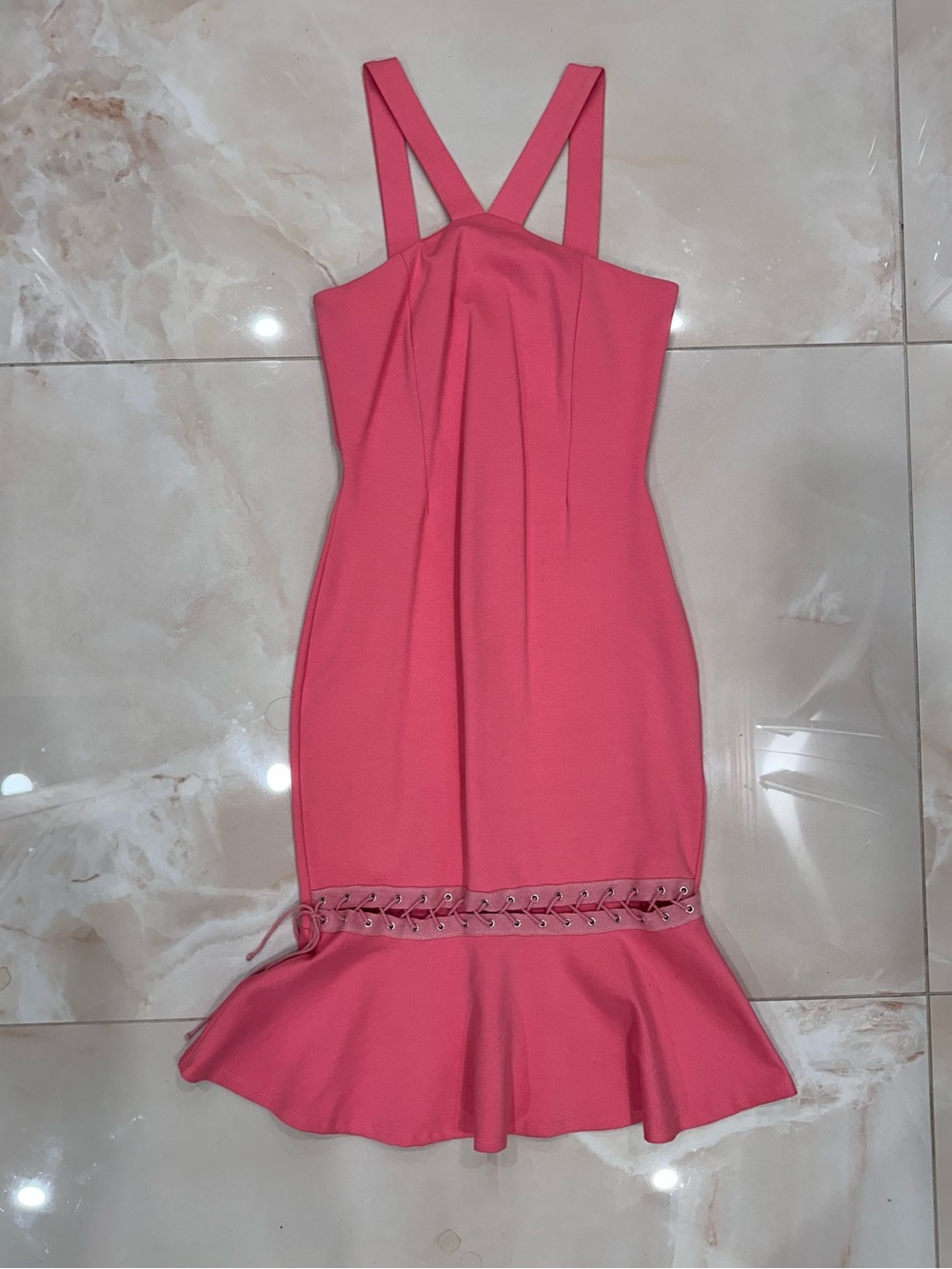 Women’s Pink Lace-Up Hem Mermaid Dress